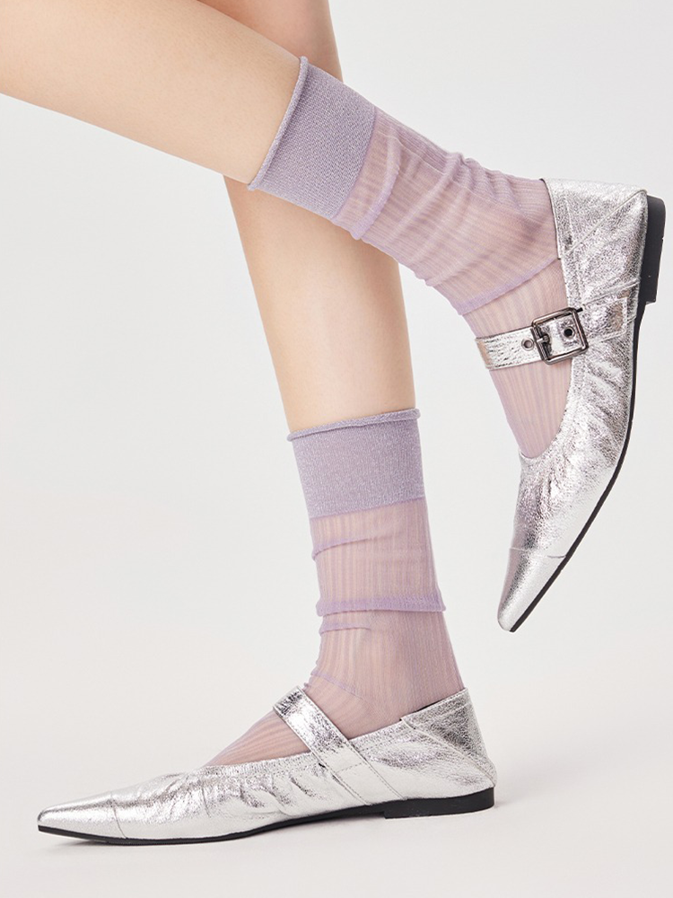 Raffle Socks Glitter Stripe Mid-Length Mesh Ankle for Women - Yangma