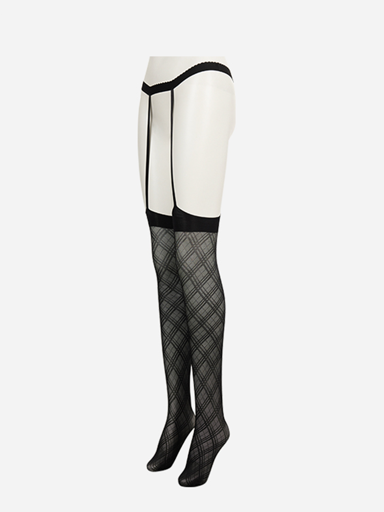 Spicy Diamond Pattern Lace Suspender Pantyhose Thigh-High One-Piece Stockings - Yangma
