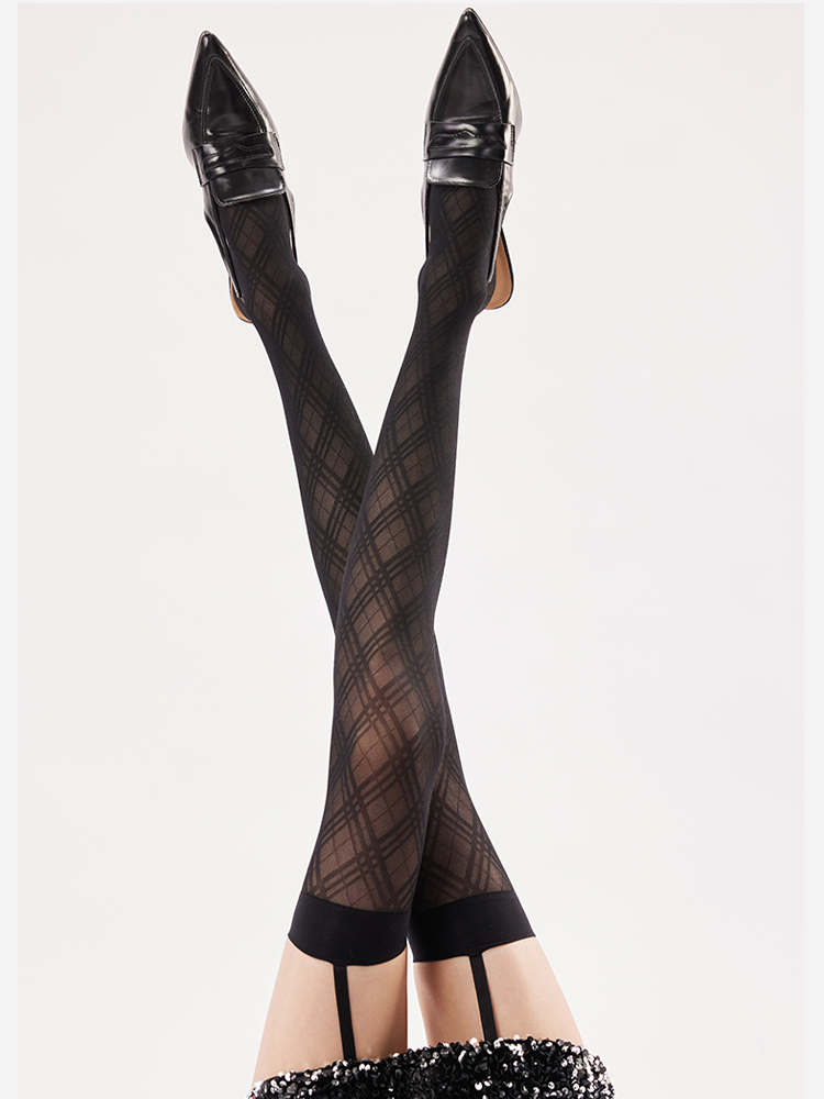 Spicy Diamond Pattern Lace Suspender Pantyhose Thigh-High One-Piece Stockings - Yangma
