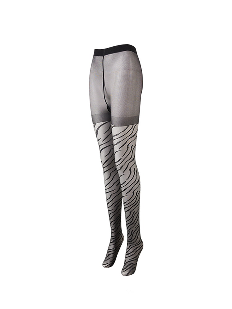 Ultra-Thin Black Pantyhose with Zebra Leopard Print Shiny Threads Tights - Yangma