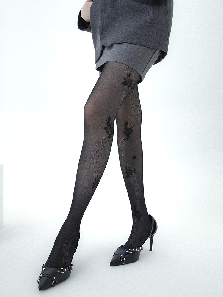Jacquard Sheer Y2K Style Pantyhose - Sweet & Edgy Dark Aesthetic Tights - Yangma