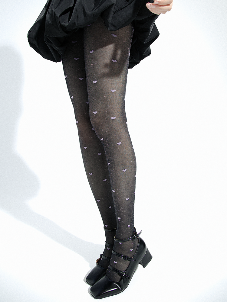 Sheer Gold and Silver Glitter Heart Polka Dot Pantyhose - Yangma