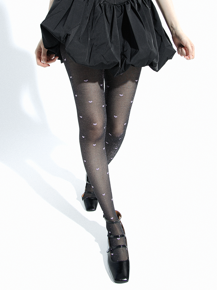 Sheer Gold and Silver Glitter Heart Polka Dot Pantyhose - Yangma