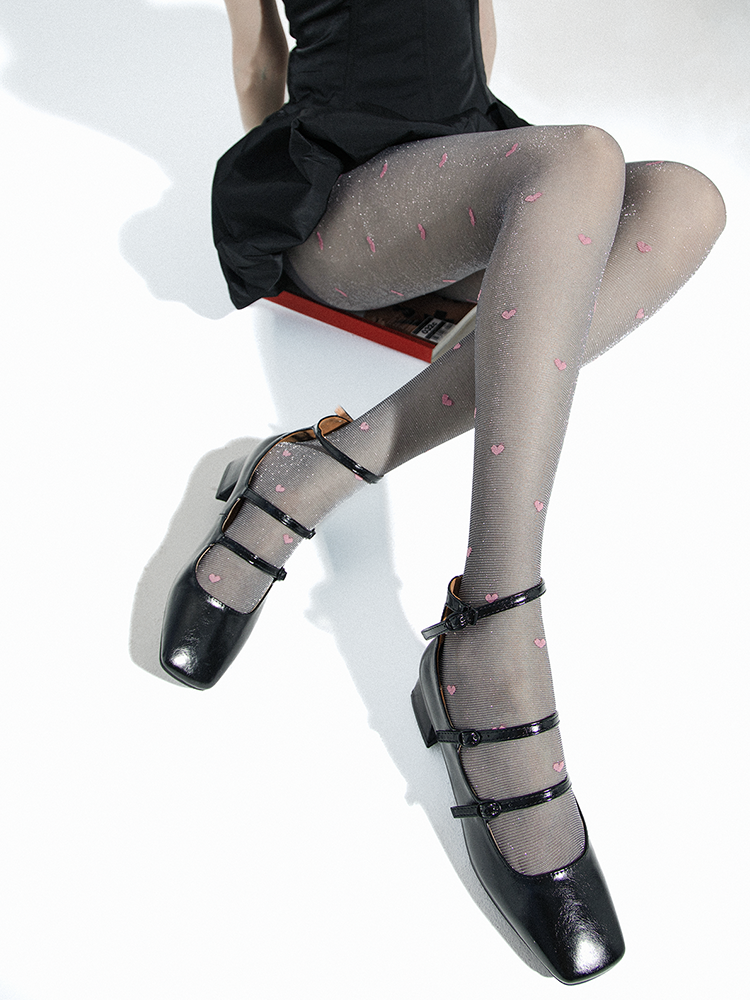 Sheer Gold and Silver Glitter Heart Polka Dot Pantyhose - Yangma