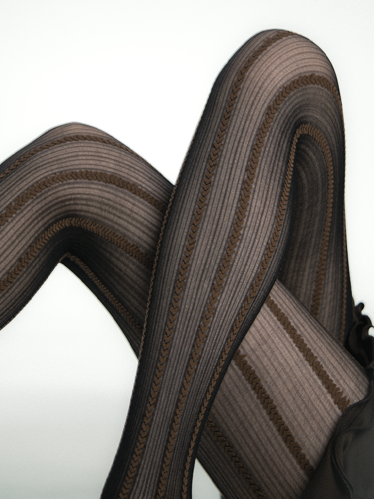 Y2K Heart Chain Striped Gray-Purple Melange Brown Pantyhose Tights - Yangma