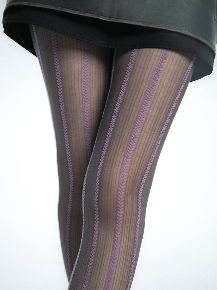 Y2K Heart Chain Striped Gray-Purple Melange Brown Pantyhose Tights - Yangma