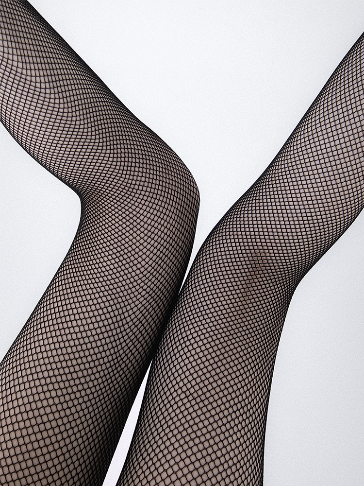 Classic Black Fishnet Pantyhose with Rhinestone Details Tights - Yangma