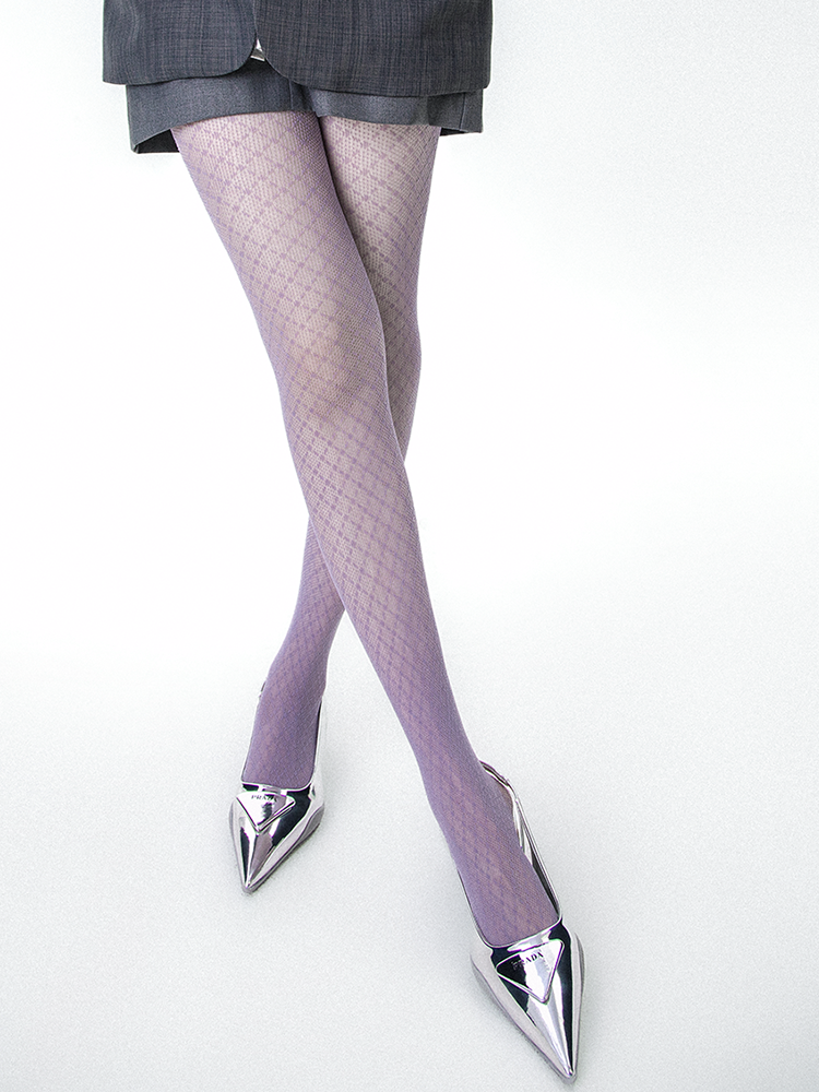 Sheer Ash Gray High-End Grid Jacquard Pantyhose - Yangma