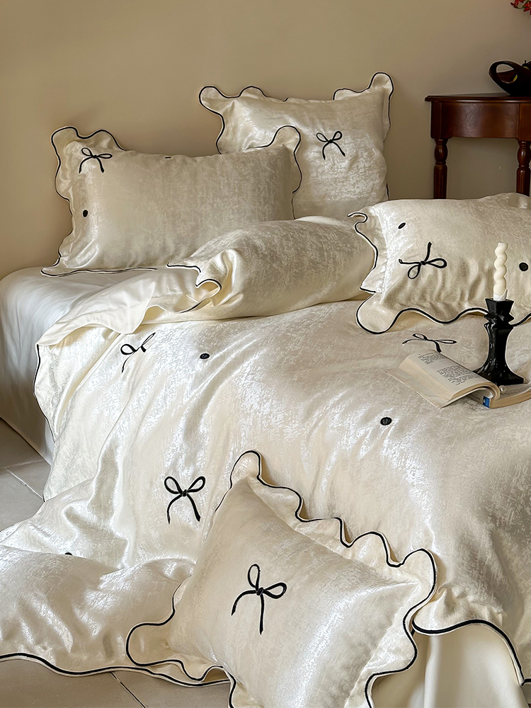 French Romantic Jacquard Embroidered Long Staple Cotton Bedding Set Flat Sheet