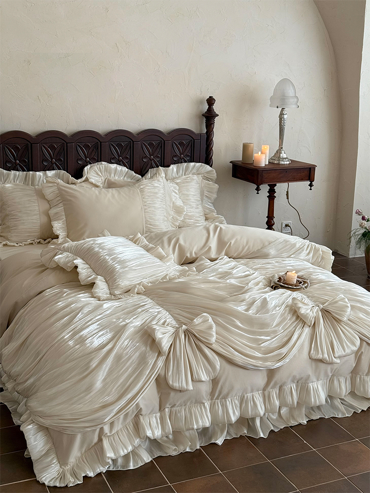 French Vintage Luxury Long Staple Cotton Bedding Set Bed Skirt