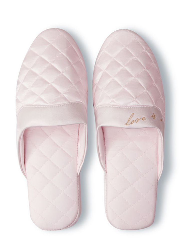 Embroidered Satin Closed-Toe House Slippers Soft Sole Waterproof Non Slip Quiet