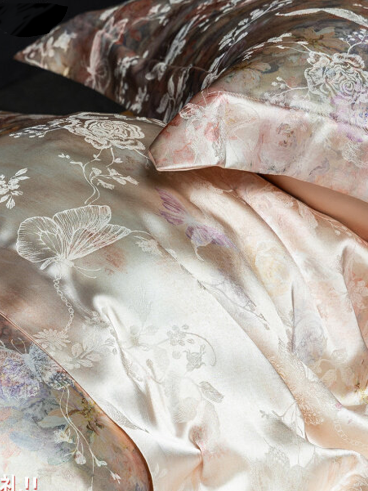 Luxury Jacquard Bedding Set Mulberry Silk Tencel Cotton Blend Flat Sheet