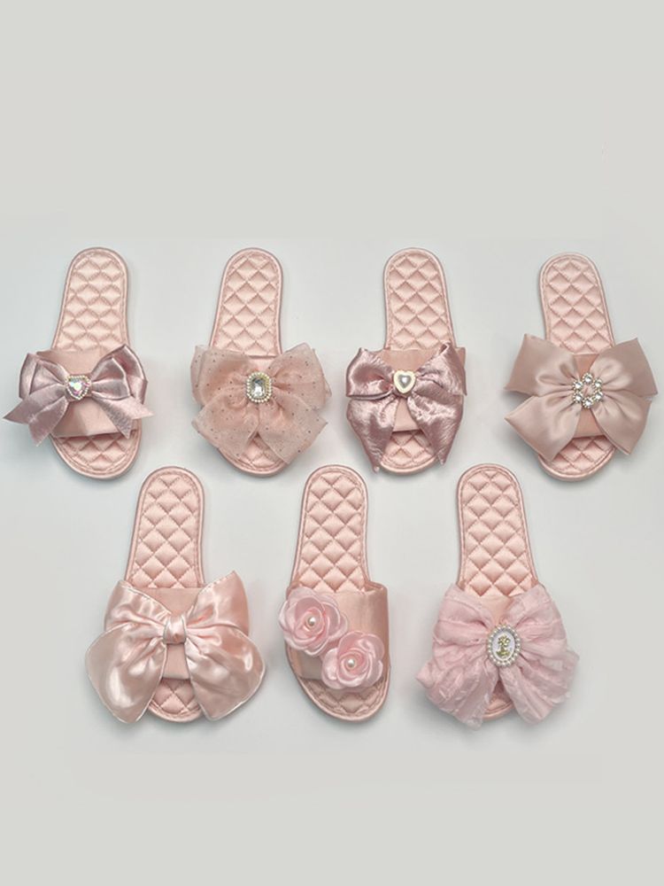 Champagne Pink Fairy Satin Slippers Non Slip Soft Indoor