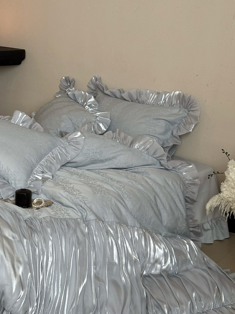 French Romantic Long Staple Cotton Bedding Set Jacquard Cotton Flannel Flat Sheet