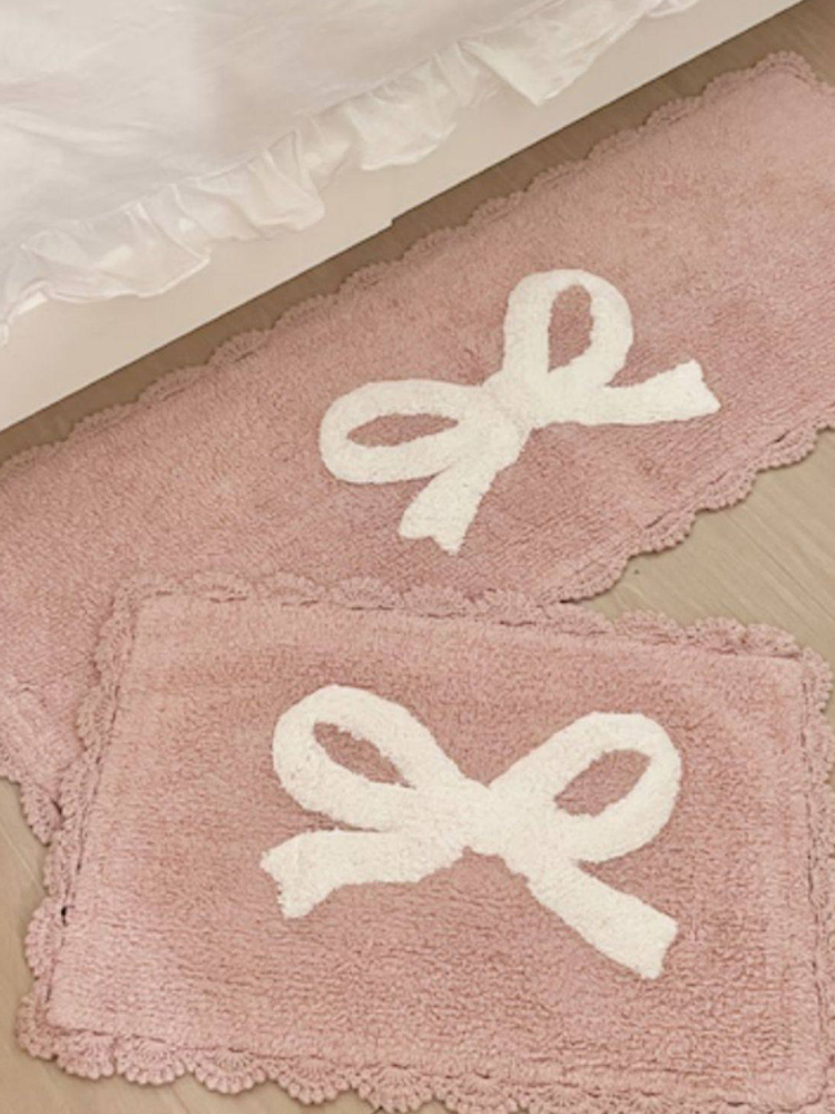 Cute Pink Bow Non Slip Rug for Living Room Bedroom