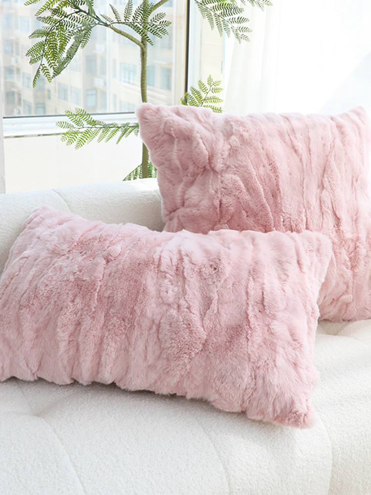 Real Rex Rabbit Fur Throw Pillow Ultra Soft Luxury