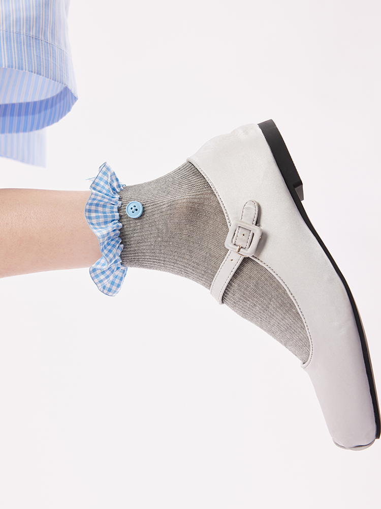 Blue Plaid Button Socks