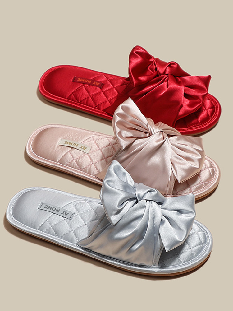Luxury Bow House Slippers Soft Sole Non Slip Odor Resistant Quiet