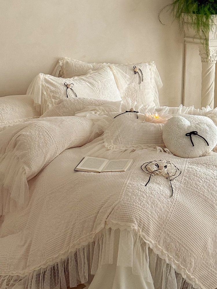 French Winter Ultra Soft Plush Fleece Bedding Set Romantic Lace Flat Sheet