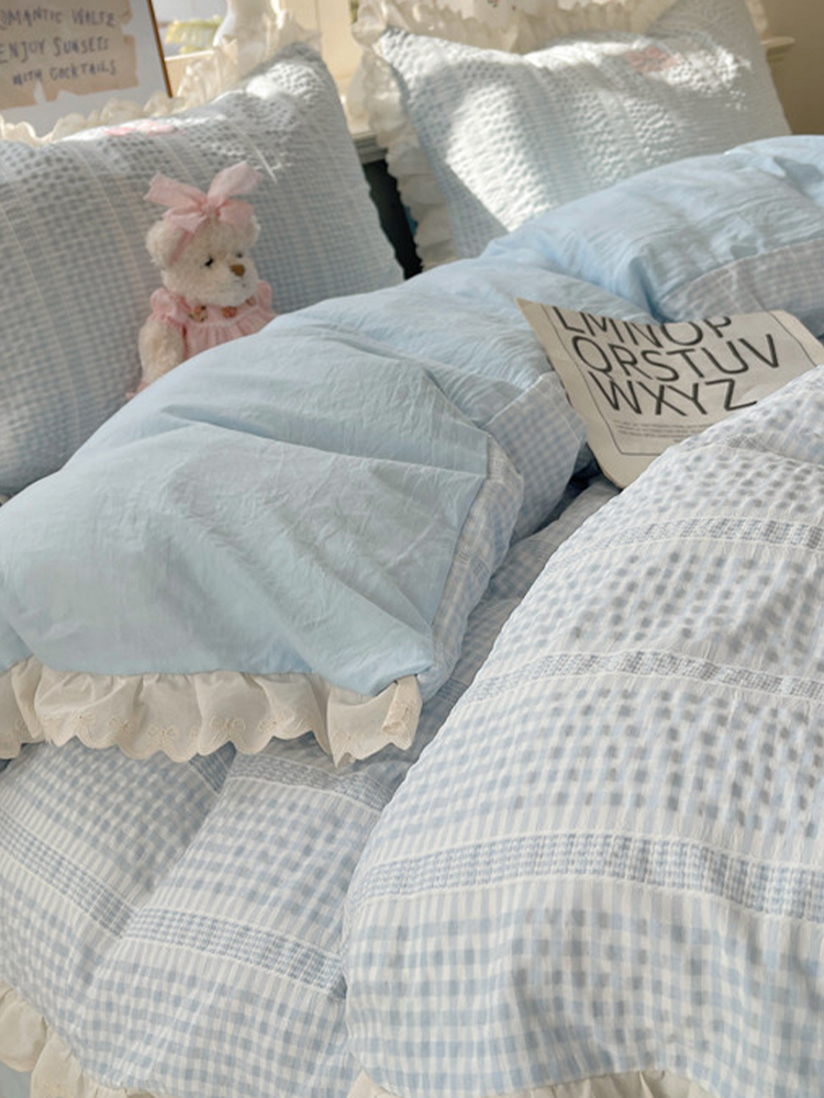 Ultra Soft Washed Cotton-Like Bedding Set Princess Lace Fitted Sheet