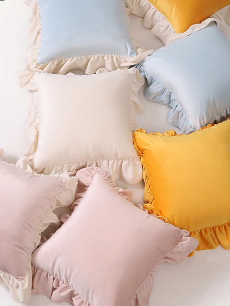 Pink Square Ruffle Throw Pillow Luxury Decorative Cushion