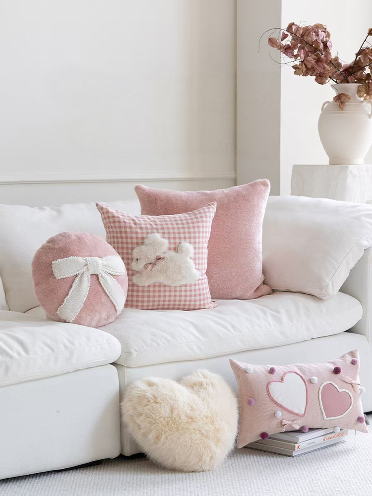 Pink Heart Decorative Pillow Cute Accent for Home