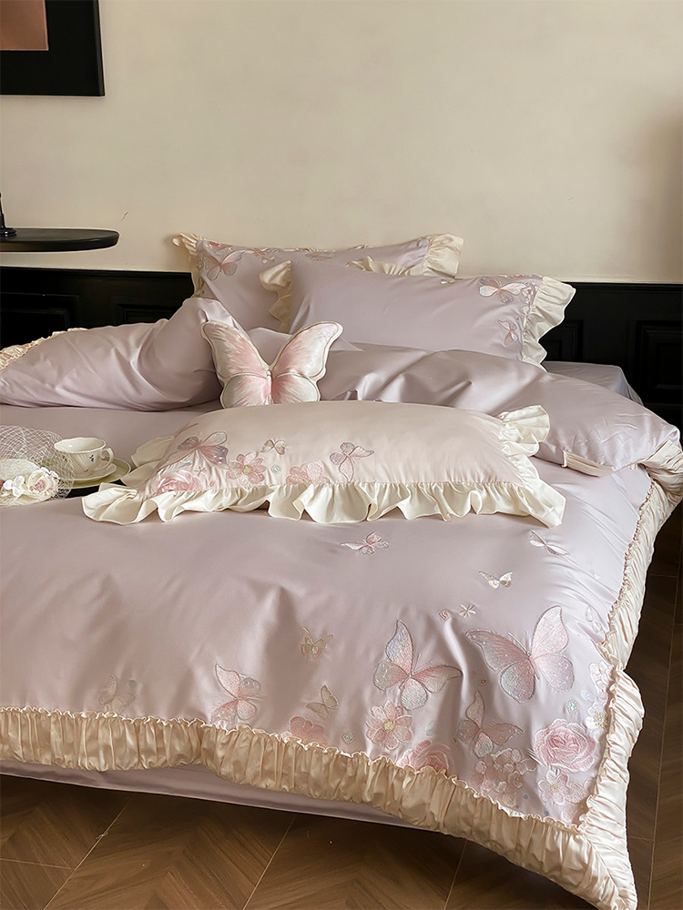 French Luxury Long Staple Cotton Bedding Set Embroidered Flat Sheet