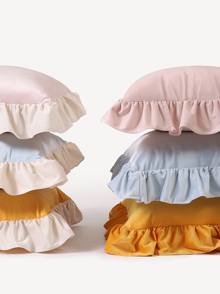 Pink Square Ruffle Throw Pillow Luxury Decorative Cushion