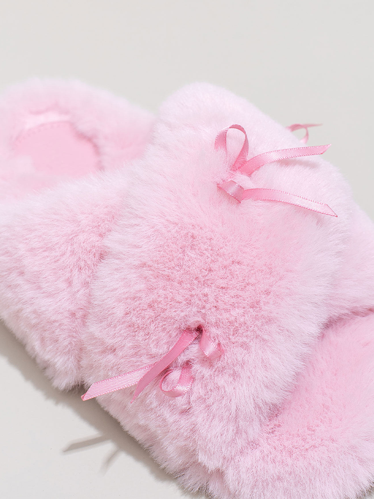 Winter Sweet Bow Cotton House Slippers
