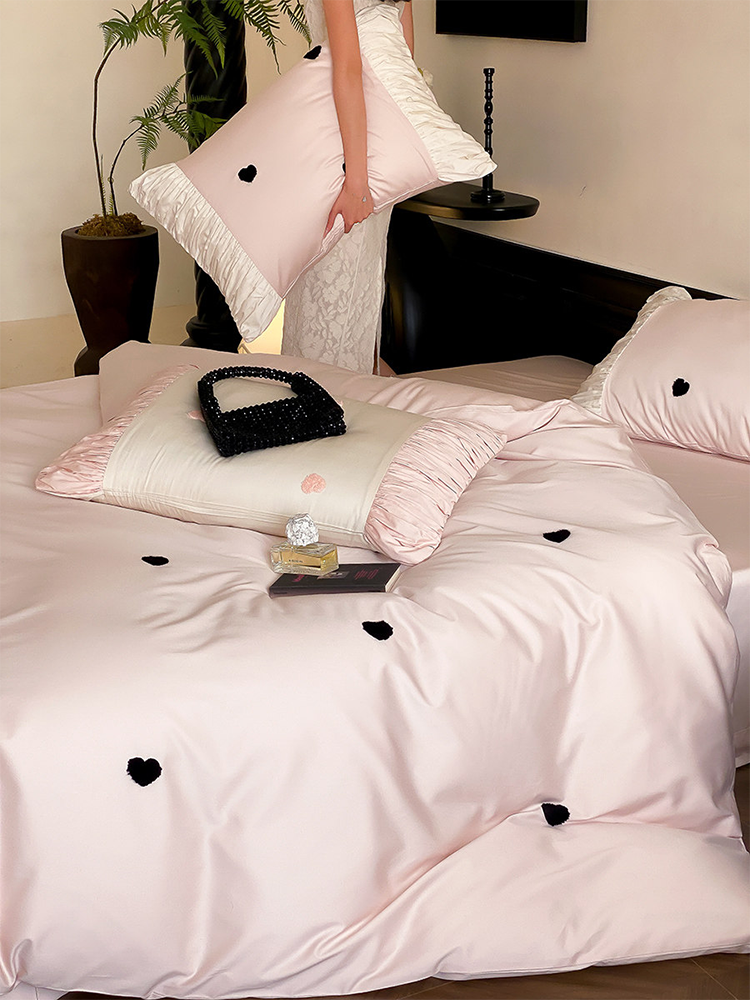 Romantic Long Staple Cotton Bedding Set Silky Premium Flat Sheet