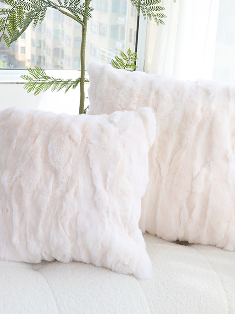 Real Rex Rabbit Fur Throw Pillow Ultra Soft Luxury