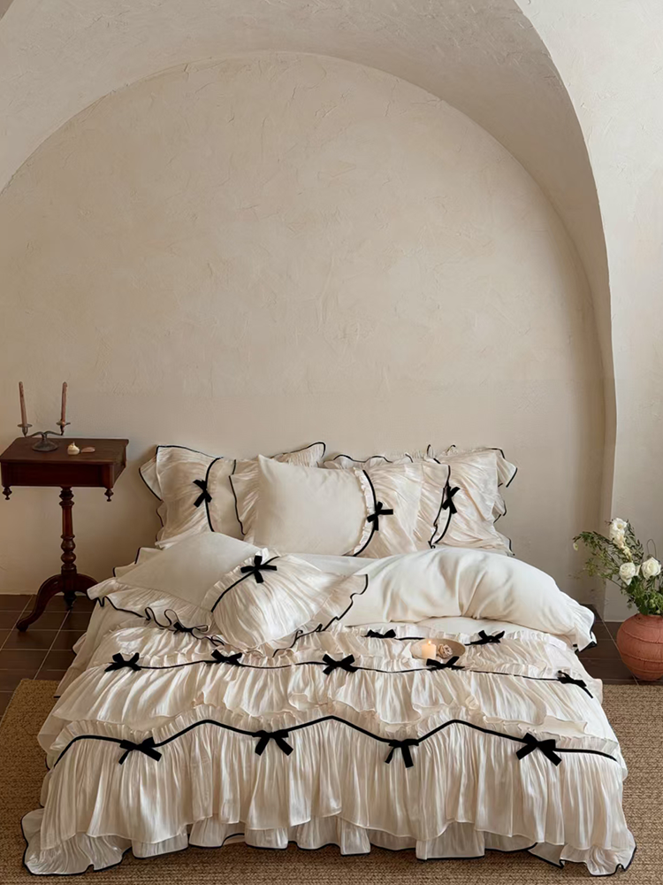 French Romantic Winter Ultra Soft Plush Fleece Bedding Set Ruffle Flat Sheet