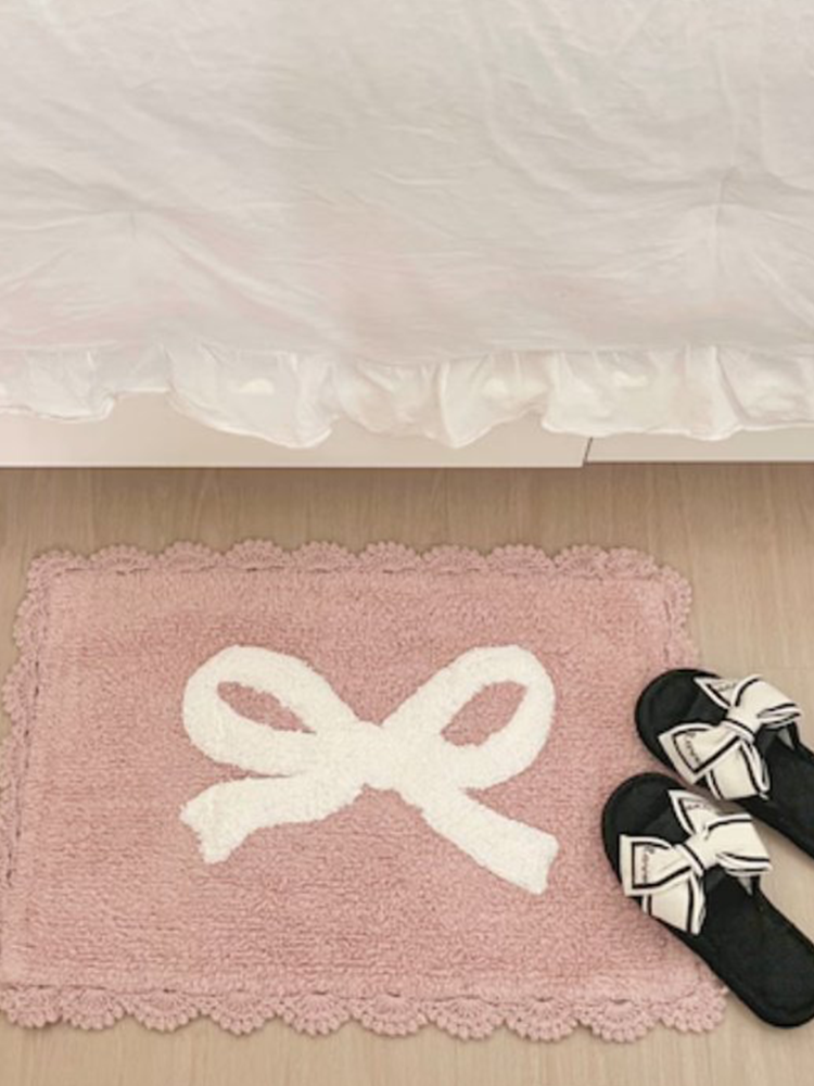 Cute Pink Bow Non Slip Rug for Living Room Bedroom
