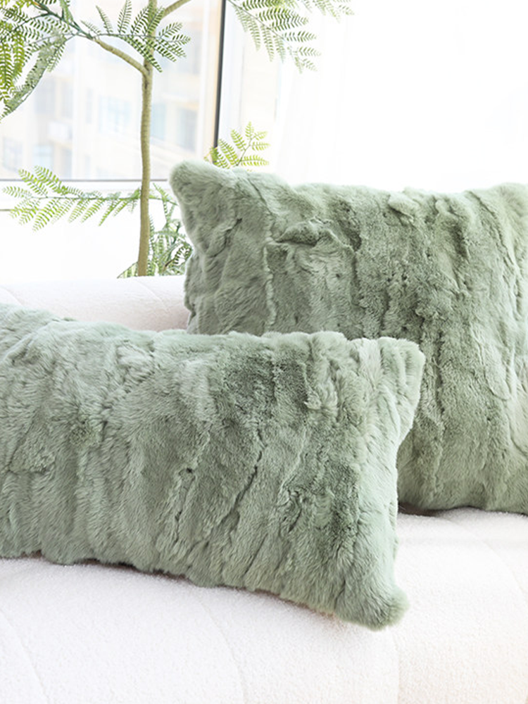 Real Rex Rabbit Fur Throw Pillow Ultra Soft Luxury
