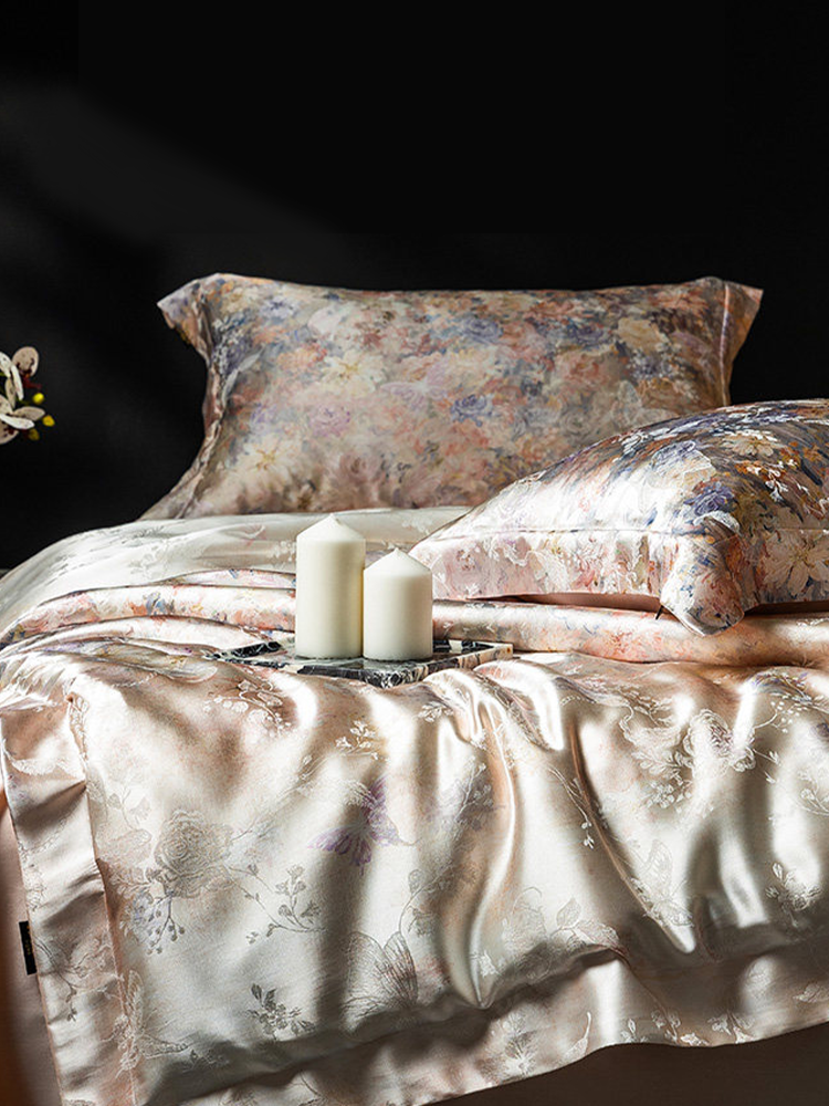 Luxury Jacquard Bedding Set Mulberry Silk Tencel Cotton Blend Flat Sheet