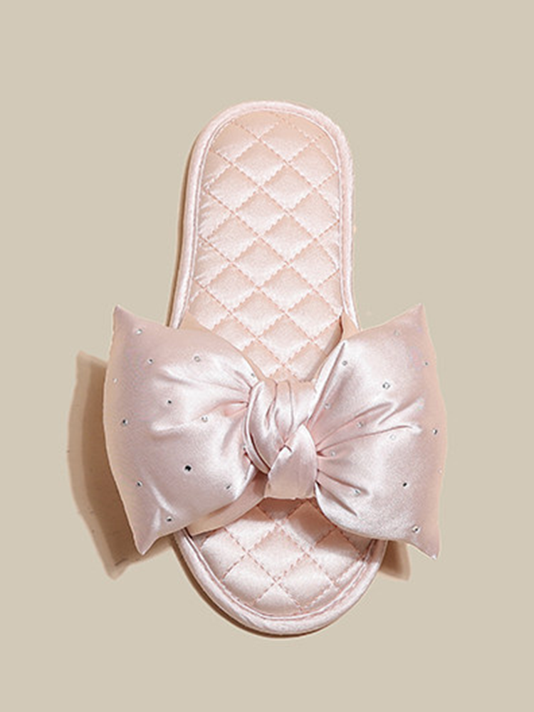 Cute Satin Bow House Slippers Soft Sole Non Slip Indoor