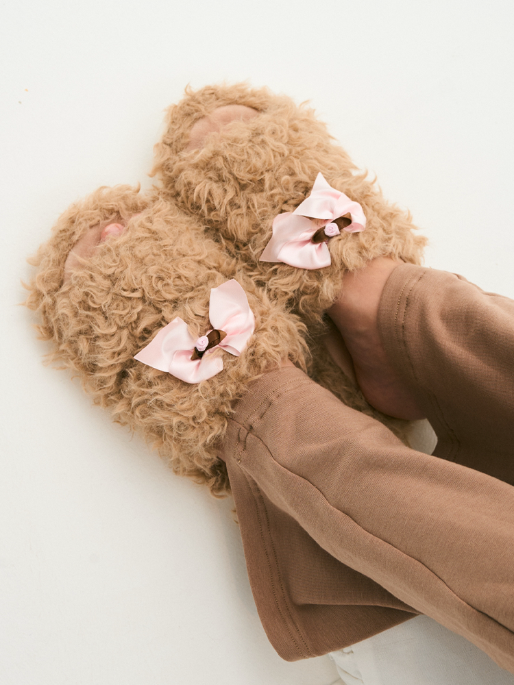 Cute Bear Faux Shearling House Slippers