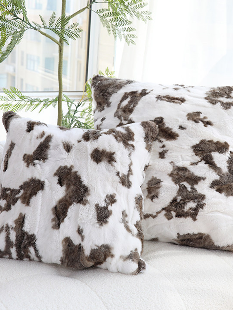 Real Rex Rabbit Fur Throw Pillow Ultra Soft Luxury
