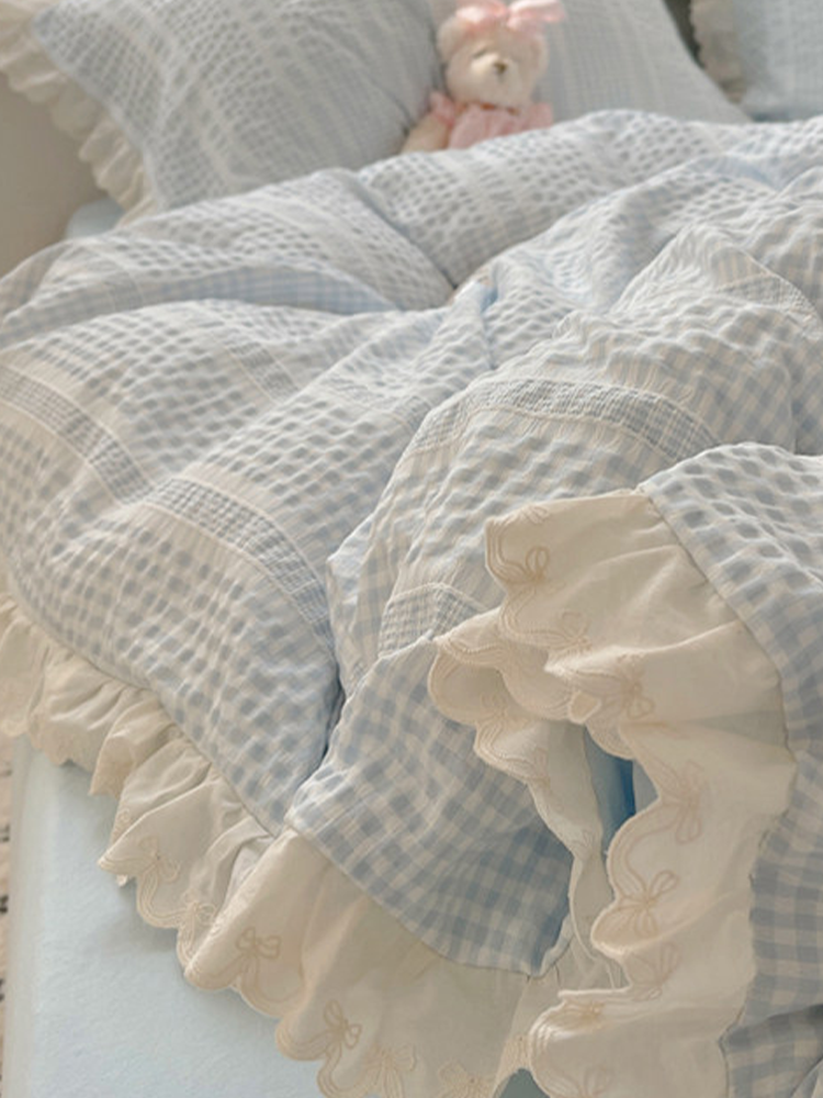 Ultra Soft Washed Cotton-Like Bedding Set Princess Lace Fitted Sheet