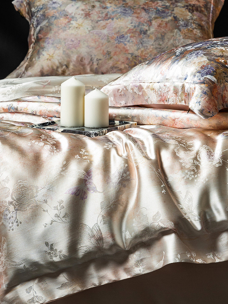 Luxury Jacquard Bedding Set Mulberry Silk Tencel Cotton Blend Flat Sheet