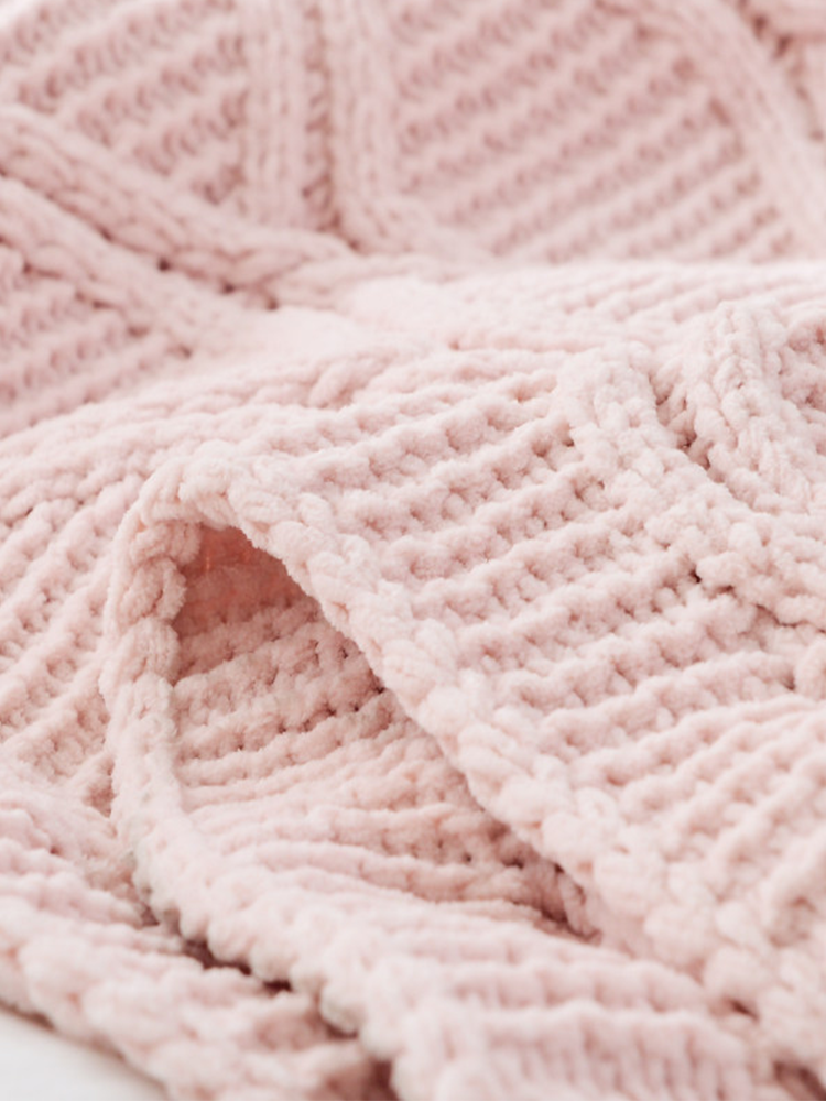 Minimalist Knitted Pom Pom Throw Blanket