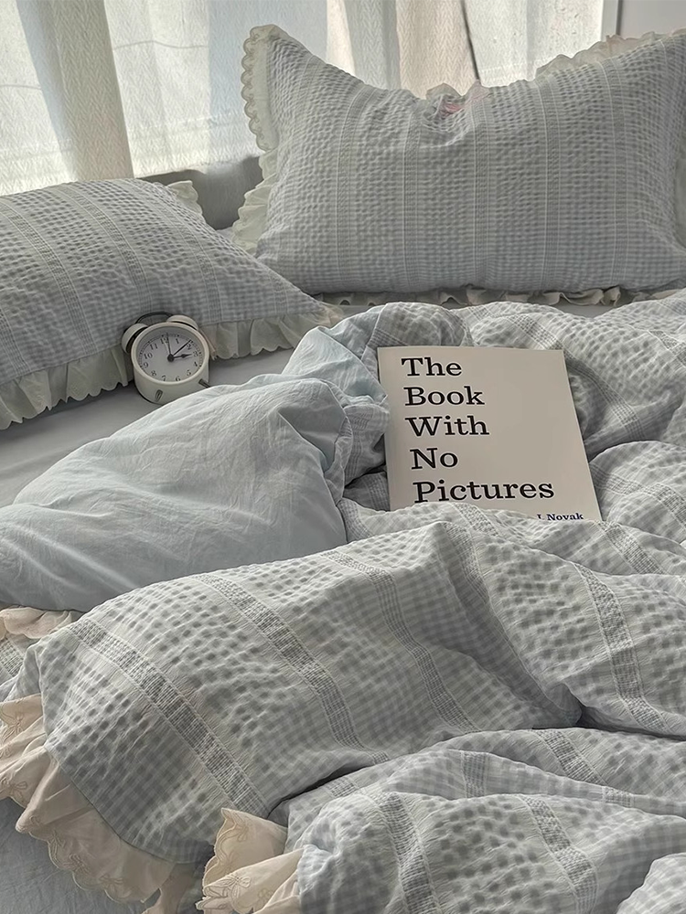 Ultra Soft Washed Cotton-Like Bedding Set Princess Lace Flat Sheet