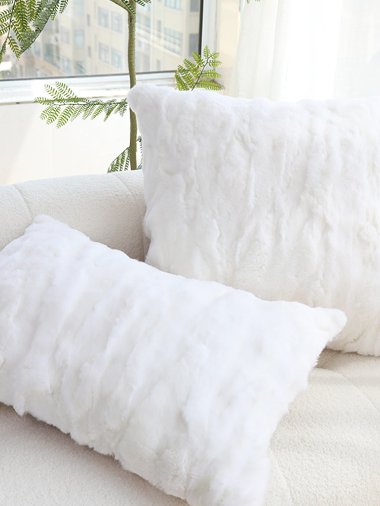 Real Rex Rabbit Fur Throw Pillow Ultra Soft Luxury