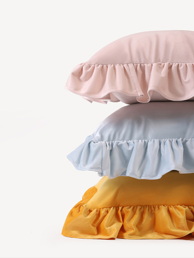 Pink Square Ruffle Throw Pillow Luxury Decorative Cushion