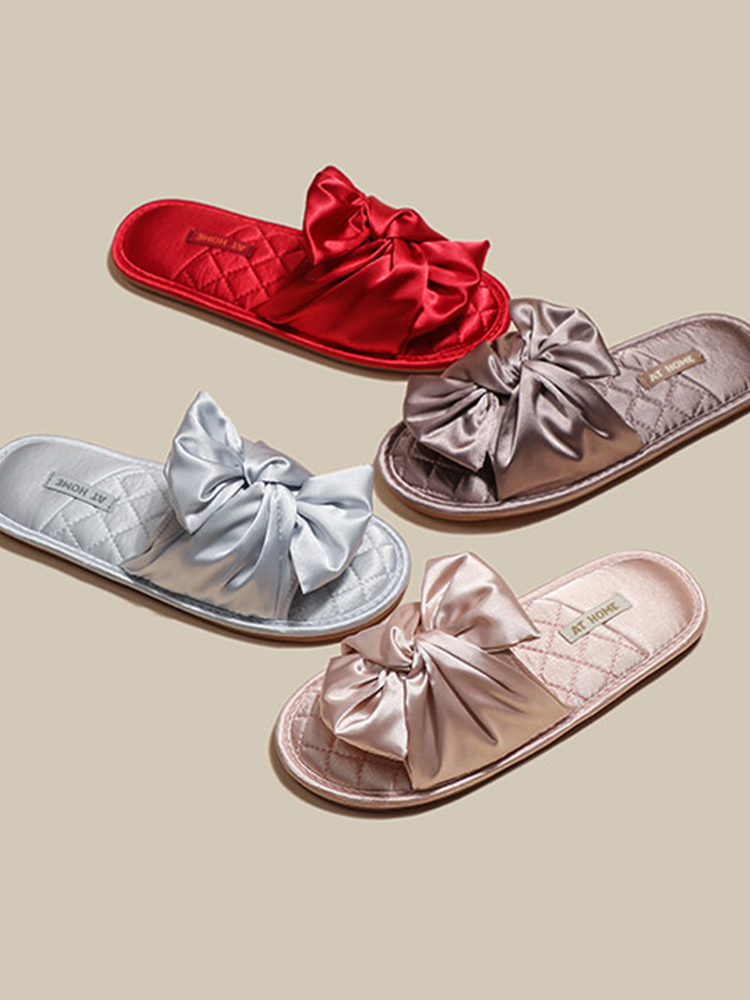 Luxury Bow House Slippers Soft Sole Non Slip Odor Resistant Quiet