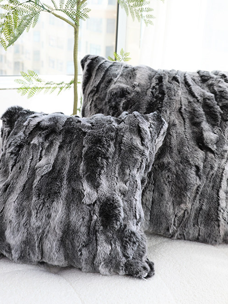 Real Rex Rabbit Fur Throw Pillow Ultra Soft Luxury