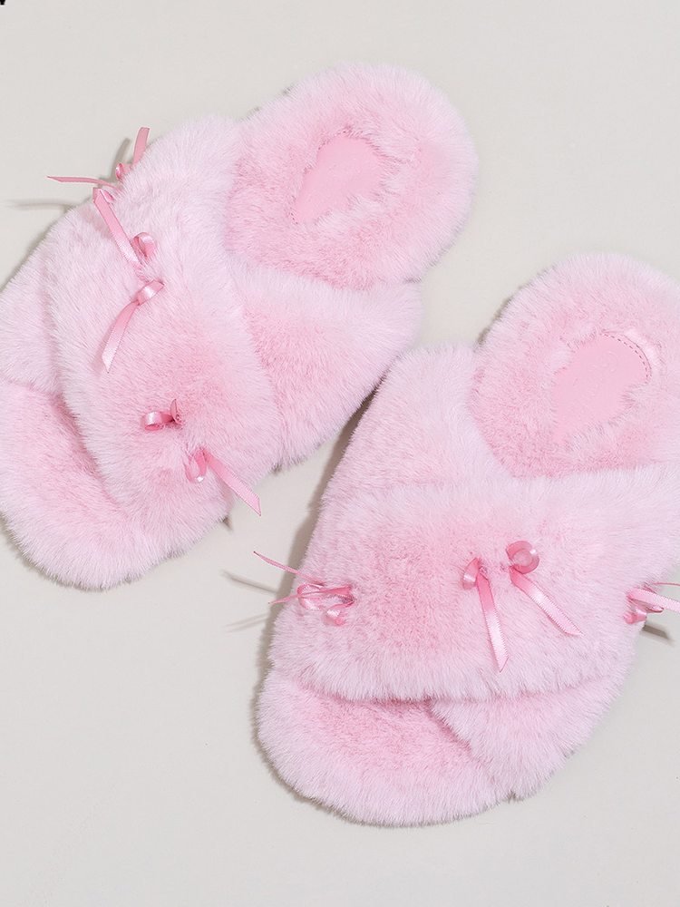 Winter Sweet Bow Cotton House Slippers
