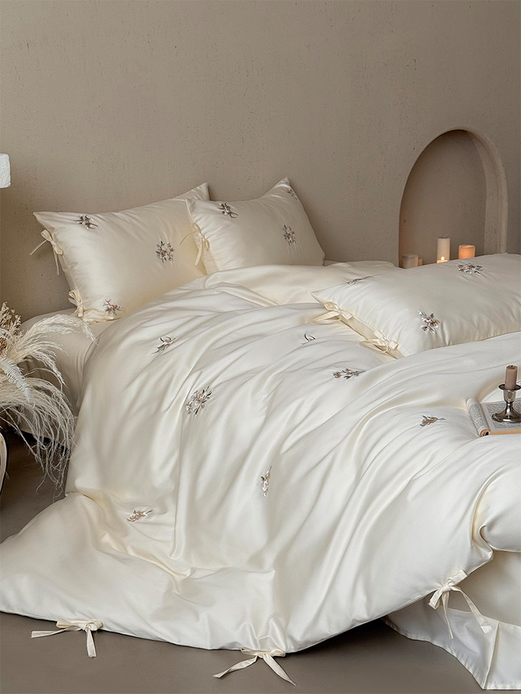 French Light Luxury Long Staple Cotton Bedding Set Elegant Flat Sheet