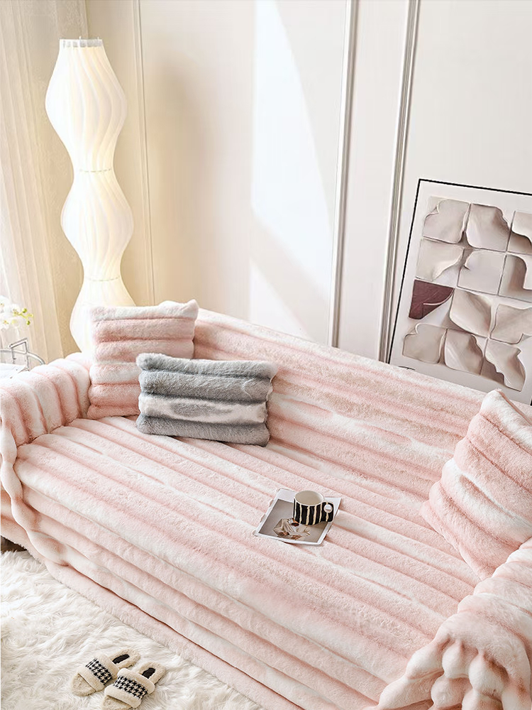 Winter Thickened Faux Rabbit Fur Sofa Cover Non Slip Non Shedding