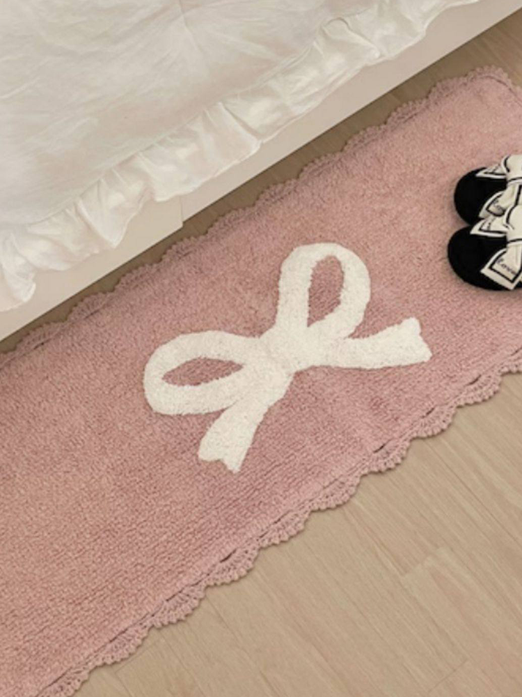 Cute Pink Bow Non Slip Rug for Living Room Bedroom